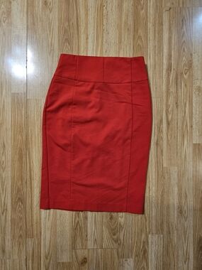 Express Bold Red Pencil Skirt - Classic High-Waist Ponte Knit